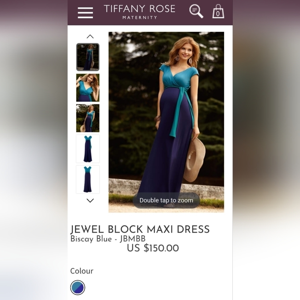 Tiffany Rose Jewel Block, Elegant Comfy Maternity Maxi Dress, Biscay Blue - Picture 10 of 10